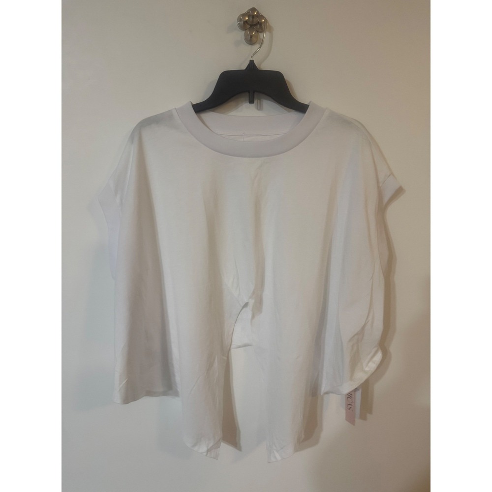 Micas Womens White Split Front Short Sleeve Crew Neck Top XL New